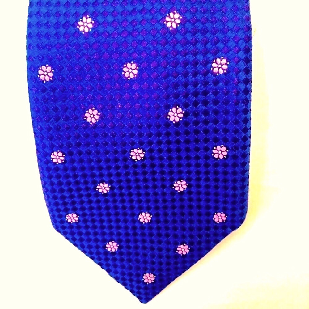 CANALI floral check navy 100% silk tie NWOT